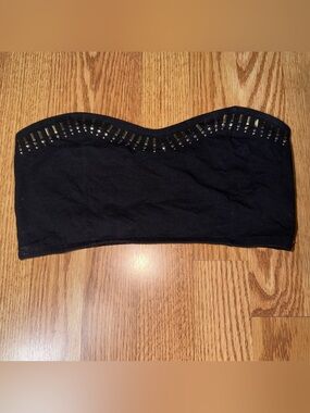 Decree Black Strapless Bandeau with Gold Accent Studs